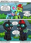  2017 changeling comic costume digital_media_(artwork) duo english_text fan_character female feral male my_little_pony pink_eyes pony-berserker red_eyes smile text 