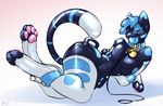  2017 4_toes ambiguous_gender animate_inanimate anthro ball_gag bdsm bell big_butt blue_collar blue_eyes bondage bose bound butt cat collar digital_drawing_(artwork) digital_media_(artwork) drooling feline gag gagged girly hindpaw inflatable leash living_inflatable looking_at_viewer mammal pawpads paws pink_pawpads pool_toy rubber saliva shiny sige simple_background solo thick_thighs toes wide_hips 