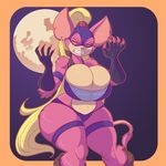  2015 absurd_res anthro big_breasts blonde_hair breasts cleavage clenched_teeth clothed clothing erect_nipples eyes_closed female full_moon gloves hair halloween hi_res holidays jaeh long_hair mammal midriff moon mouse nipple_bulge nipples ponytail rodent slightly_chubby solo teeth thick_thighs torn_clothing transformation voluptuous wide_hips 