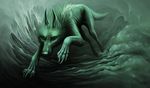  2014 alaiaorax ambiguous_gender canine claws detailed_background digital_media_(artwork) feral green_theme mammal solo water 