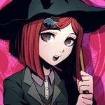  brown_eyes danganronpa hair_ornament hairclip hat looking_at_viewer new_danganronpa_v3 open_mouth qosic red_hair solo witch_hat yumeno_himiko 