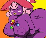 anthro areola big_breasts breasts candy cleavage clothed clothing cosplay digital_media_(artwork) female food halloween holidays lagomorph lil_scooter56 mammal mario_bros mercy_f._hare mother nintendo nipples paper_mario parent rabbit shadow_siren smile solo video_games vivian_(mario) 