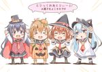  :d akatsuki_(kantai_collection) alternate_costume anchor_symbol animal_ears black_hair black_skirt blue_eyes brown_hair cat_ears cat_tail check_translation dress fang flat_cap folded_ponytail fujishima_shinnosuke halloween halloween_costume hat hibiki_(kantai_collection) ikazuchi_(kantai_collection) inazuma_(kantai_collection) kantai_collection long_hair long_sleeves multiple_girls neckerchief open_mouth pleated_skirt ponytail sailor_dress short_hair silver_hair skirt smile tail translated translation_request witch_hat 