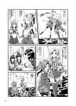  &gt;_&lt; /\/\/\ 6+girls :d ahoge arm_up bangs bike_shorts blunt_bangs bow bow_(weapon) braid collarbone collared_shirt comic emphasis_lines eyebrows_visible_through_hair eyes_closed fist_pump fubuki_(kantai_collection) gloves greyscale hachimaki hair_bow hair_ribbon hakama_pants hand_on_hip happy hatsuyuki_(kantai_collection) headband high_five highres hime_cut holding isonami_(kantai_collection) japanese_clothes jumping kagerou_(kantai_collection) kantai_collection kinugasa_(kantai_collection) leaning_forward leg_lift loafers long_hair machinery mast medium_hair monochrome monsuu_(hoffman) motion_lines multiple_girls neck_ribbon neckerchief oboro_(kantai_collection) ocean one_side_up open_mouth outdoors outstretched_arm outstretched_arms page_number pleated_skirt pocket ribbon rigging sailor_collar school_uniform serafuku shirt shoes short_sleeves shorts shorts_under_skirt side_slit sideways_mouth skirt smile smokestack smug socks speech_bubble striped striped_headband striped_ribbon sweatdrop thigh_strap thighhighs torn_sleeve translation_request turret twin_braids twintails v-shaped_eyebrows vest water_drop waves weapon wide_sleeves xd zuihou_(kantai_collection) 