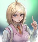  ahoge akamatsu_kaede blonde_hair close-up danganronpa highres index_finger_raised looking_at_viewer necktie new_danganronpa_v3 pink_eyes pointing pointing_up qosic sketch solo sweater_vest 