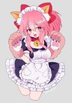  alternate_costume animal_ears apron bad_id bad_pixiv_id bell bell_collar breasts collar enmaided fang fate/grand_order fate_(series) fox_ears gloves hair_ribbon highres large_breasts long_hair looking_at_viewer maid maid_apron maid_headdress murasaki_pomeranian open_mouth paw_gloves paws pink_hair ribbon solo tamamo_(fate)_(all) tamamo_cat_(fate) waist_apron yellow_eyes 