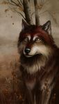  alaiaorax ambiguous_gender black_nose brown_eyes canine day digital_media_(artwork) feral fur mammal outside red_fur sitting solo tree wolf 
