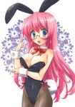  animal_ears areola_slip areolae bad_id bad_pixiv_id blue_eyes breasts bunny_ears bunnysuit cleavage glasses ichigo_(riya) large_breasts long_hair original pantyhose pink_hair solo 