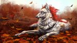  2015 alaiaorax ambiguous_gender canine claws day detailed_background digital_media_(artwork) dog feral fur grass hair mammal outside paws red_hair sky solo white_eyes white_fur 