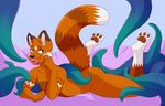  anthro blue_eyes igirgy male mammal nude open_mouth red_panda sampson(thyme) simple_background smile solo tentacles tongue tongue_out 