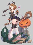  :p absurdres ass bare_shoulders bat bat_wings blush boku_no_hero_academia boots breasts brown_eyes brown_hair demon_tail elbow_gloves fingerless_gloves frilled_skirt frills from_behind gloves hairband halloween highres looking_at_viewer looking_back medium_breasts nishimachi_snow panties pumpkin short_hair sideboob skirt solo spikes staff striped striped_panties tail thigh_boots thighhighs tongue tongue_out underwear uraraka_ochako wings 