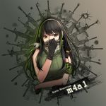  adjusting_scarf armband assault_rifle black_hair breasts character_name copyright_name girls_frontline gloves green_eyes gun headphones large_breasts long_hair looking_at_viewer m4_carbine m4a1_(girls_frontline) multicolored_hair radio ribbed_sweater rifle scarf shemagh sidelocks sleeveless solo streaked_hair sweater ten_cws weapon 