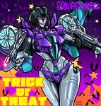  bat bat_wings breasts cannon character_name cleavage commentary_request decepticon gradient gradient_background halloween happy_halloween lips looking_at_viewer machinery medium_breasts night no_humans purple_background red_eyes slipstream smile solo tack_(dnet) transformers trick_or_treat weapon wings 
