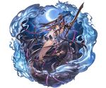  animal_ears armpits arms_up bangs barefoot bell black_hair black_legwear breasts cloud crescent_moon dress dual_wielding elbow_gloves erune fox_ears fox_tail full_body fur_trim gloves granblue_fantasy grin hair_ornament holding holding_weapon kneehighs long_hair looking_at_viewer medium_breasts minaba_hideo moon night night_sky official_art purple_eyes see-through short_dress sky smile solo star_(sky) tail thigh_strap toeless_legwear toes transparent_background weapon yuel_(granblue_fantasy) 