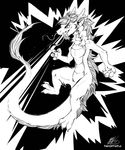  2017 4_toes black_and_white digital_media_(artwork) dragon eastern_dragon female feral hair horn monochrome neotheta solo toes 