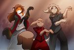  2017 anthro basitin brown_fur canine clothed clothed_feral clothing dancing dipstick_tail ears_back eyes_closed female feral fluffy fluffy_tail fox fur gloves_(marking) gradient_background group keidran laura_(twokinds) looking_at_viewer male mammal markings mrs_nibbly_(twokinds) multicolored_fur multicolored_tail musical_note nickolai_alaric off_shoulder orange_fur rodent simple_background skirt smile squirrel tan_fur thriller_(music_video) tom_fischbach twokinds webcomic white_fur 