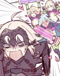  ahoge aqua_hair artoria_pendragon_(all) blonde_hair breasts brynhildr_(fate) cleavage commentary cosplay drooling fate/grand_order fate_(series) female_pervert fleeing florence_nightingale_(fate/grand_order) florence_nightingale_(fate/grand_order)_(cosplay) jeanne_d'arc_(alter)_(fate) jeanne_d'arc_(fate) jeanne_d'arc_(fate)_(all) kvlen long_hair medium_breasts multiple_girls navel open_mouth pervert saber_alter saliva scared short_hair small_breasts thighhighs trick_or_treatment trickster you_gonna_get_raped yuri 