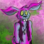  2017 anthro biker buckteeth chest_tuft clothed clothing digital_drawing_(artwork) digital_media_(artwork) fritz_the_cat fritz_the_cat_(character) front_view fur grin hi_res jewelry lagomorph looking_away male mammal morl3y multicolored_fur necklace portrait pose psychedelic rabbit signature smile solo solo_focus standing teeth tuft vest 