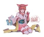  animal_ears bell bell_collar blush bob_cut cat_ears cat_girl cat_tail closed_eyes collar elbow_gloves embarrassed fingerless_gloves fire_emblem fire_emblem_heroes fire_emblem_if gloves japanese_clothes kazahana_(fire_emblem_if) kimono looking_at_viewer pink_hair sakura_(fire_emblem_if) scarf seiza simple_background sitting smile sophie_(693432) tail thighhighs tsubaki_(fire_emblem_if) white_background 