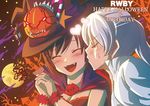  birthday cheek_kiss closed_eyes commentary_request english fangs grimm halloween halloween_costume hat jack-o'-lantern kaogei_moai kiss multiple_girls ruby_rose rwby scar scar_across_eye vampire weiss_schnee witch_hat yuri 