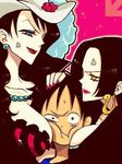  1boy 2girls alvida boa_hancock breast_smother monkey_d_luffy multiple_girls one_piece 