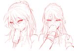  anger_vein between_breasts blush breasts food girls_frontline hair_between_eyes hair_bun hand_on_another's_shoulder large_breasts lee-enfield_(girls_frontline) long_hair looking_at_viewer military military_uniform monochrome multiple_views napkin popsicle rebe11 sexually_suggestive sketch sweatdrop uniform 