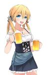  :d alcohol alternate_costume anchor_hair_ornament bare_shoulders beer beer_mug black_dress blonde_hair blue_eyes blush bra_strap breasts cleavage collarbone cowboy_shot cup dirndl dress eyebrows_visible_through_hair frilled_dress frilled_sleeves frills german_clothes hair_between_eyes hair_ornament highres holding holding_cup jewelry kantai_collection long_hair looking_at_viewer medium_breasts myuto_(advent_retribution) necklace off-shoulder_dress off_shoulder open_mouth pendant prinz_eugen_(kantai_collection) puffy_short_sleeves puffy_sleeves round_teeth short_sleeves smile solo standing strap_gap tareme teeth transparent_background underbust 