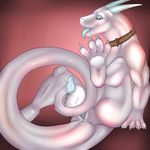  2017 animal_genitalia bdsm claws collar digital_media_(artwork) dragon erection feral fur genital_slit horn kalmor knot male open_mouth penis simple_background slit solo staffkira2891 teeth toe_claws tongue tongue_out 