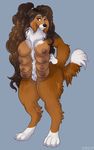  2017 anthro areola breasts brown_fur canine dbd digital_media_(artwork) dog female fur hair long_hair mammal multi_breast nipples nude smile solo standing white_fur 