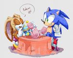  anthro beverage catbeecache chao cheese_the_chao cream_the_rabbit cup english_text hedgehog lagomorph mammal pinky_out rabbit sitting sonic_(series) sonic_the_hedgehog tea text 