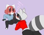  anthro balls big_breasts big_butt bit-small bit_(character) blush bottomless breasts butt clothed clothing eyewear female gina glasses hoodie huge_breasts huge_butt leggings legwear male mammal penis procyonid raccoon red_panda size_difference sweater 