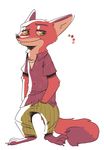  2017 anthro barefoot canine clothed clothing disney fox fuel_(artist) green_eyes hand_in_pocket looking_at_viewer male mammal nick_wilde simple_background smile solo standing white_background zootopia 