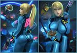  3d ass blonde_hair blue_eyes bodysuit breasts cockpit covered_nipples gen_1_pokemon gun handgun highres jigglypuff looking_at_viewer metroid metroid_(creature) multiple_views nintendo parted_lips pikachu pokemon pokemon_(creature) ponytail samus_aran sitting space space_helmet super_smash_bros. urbanator weapon 