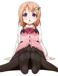  :o aethi bangs black_legwear black_skirt blush bow bowtie breasts buttons collared_shirt commentary_request eyebrows_visible_through_hair feet foreshortening full_body gochuumon_wa_usagi_desu_ka? hair_ornament hairclip hand_rest highres hoto_cocoa long_hair long_sleeves looking_at_viewer md5_mismatch no_shoes open_mouth orange_hair pantyhose pink_vest purple_eyes rabbit_house_uniform red_neckwear shirt simple_background sitting skirt small_breasts soles solo toes vest white_background white_shirt wing_collar 