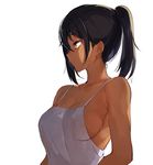  absurdres black_hair breasts camisole dark_skin dated highres konbu_wakame medium_breasts original ponytail profile revision sideboob simple_background solo sweat upper_body white_background yellow_eyes 