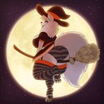  2017 anthro barefoot big_breasts big_butt big_tail black_nose blue_eyes breasts broom butt canine clothing digital_media_(artwork) female flying fur grey_fur halloween hat holidays legwear looking_at_viewer looking_back magic magic_user mammal moon night panties pawpads robin_(stunnerpony) stockings striped_panties stunnerpony thick_thighs tongue tongue_out underwear upskirt witch witch_hat wolf 
