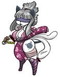  anthro big_breasts blindfold breasts canine cat clothed clothing digital_media_(artwork) dog english_text feline female footwear fur hair hi_res jyto mammal melee_weapon short_stack simple_background smile sword tem temmie_(undertale) text undertale video_games weapon white_fur 