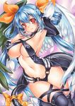  arm_up armpits artist_name at_classics bangs black_legwear blue_hair bow breasts cameltoe closed_mouth covered_nipples cowboy_shot dizzy eyebrows_visible_through_hair guilty_gear guilty_gear_xrd hair_between_eyes hair_ribbon hand_up high_heels large_breasts long_hair looking_at_viewer navel orange_bow orange_ribbon red_eyes ribbon sample skindentation smile solo thigh_gap thighhighs twintails very_long_hair watermark wings 