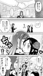  ange_(princess_principal) blush blush_stickers comic commentary cup dorothy_(princess_principal) drinking_glass flower greyscale hair_flower hair_ornament long_hair long_sleeves monochrome multiple_girls niina_ryou o_o princess_principal profile school_uniform short_hair toudou_chise translated triangle_mouth wine_glass yuri 