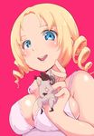  1girl bare_shoulders blonde_hair blue_eyes breasts catherine catherine_(game) choker cleavage demon_girl drill_hair female looking_at_viewer medium_breasts open_mouth smile upper_body 