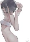  absurdres arm_up bad_id bad_pixiv_id bandeau black_hair bottomless breasts cleavage from_side highres leaning_forward original own_hands_together profile reoen short_hair simple_background sketch small_breasts solo strapless tubetop underboob white_background 