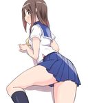  1girl blush brown_eyes brown_hair okano_kei school_uniform simple_background skirt solo uasi white_background yuyushiki 