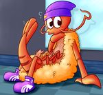  anatomically_correct anatomically_correct_penis animal_genitalia arthropod clothed clothing crustacean crusty_sean embarrassed erection hungrycandybug krixata male marine mostly_nude nintendo penis petasma prawn shrimp sitting solo splatoon unusual_penis video_games 