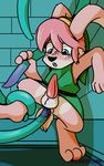  2017 a_link_to_the_past anal anal_penetration anus balls blue_eyes blush bottomless carpetwurm clothed clothing digital_media_(artwork) erection fur hair hi_res lagomorph link_(rabbit_form) male mammal nintendo partially_clothed penetration penis pink_fur pink_hair rabbit restrained semi-anthro signature solo tapering_penis tentacle_sex tentacles the_legend_of_zelda video_games 