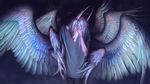  2016 alaiaorax ambiguous_gender anthro blue_feathers clothed clothing digital_media_(artwork) feathered_wings feathers hybrid solo wings 