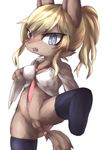 1girl artist_request blonde_hair blue_eyes cat furry pussy short_hair solo stocking uncensored 
