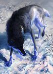  2016 alaiaorax ambiguous_gender black_fur blue_eyes canine detailed_background digital_media_(artwork) feral fur grey_fur mammal snow solo standing white_fur wolf 