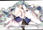  7th_dragon_(series) 7th_dragon_2020 commentary_request floating_hair hatsune_miku letterboxed long_hair microphone rokku skirt solo twintails very_long_hair vocaloid 