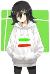  baggy_clothes black_hair black_legwear blush closed_mouth collarbone eyebrows_visible_through_hair green_eyes hood hoodie kotobuki0t kuroki_tomoko long_hair long_sleeves looking_at_viewer pantyhose solo standing thighs watashi_ga_motenai_no_wa_dou_kangaetemo_omaera_ga_warui! 