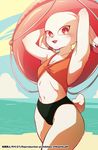  1girl animal_ears bare_legs beach bikini breasts bunny_ears curvy dragon_ball dragon_ball_super female furry looking_at_viewer maddysaki no_humans red_eyes small_breasts smile sorrel swimsuit universe_9_(dragon_ball) 